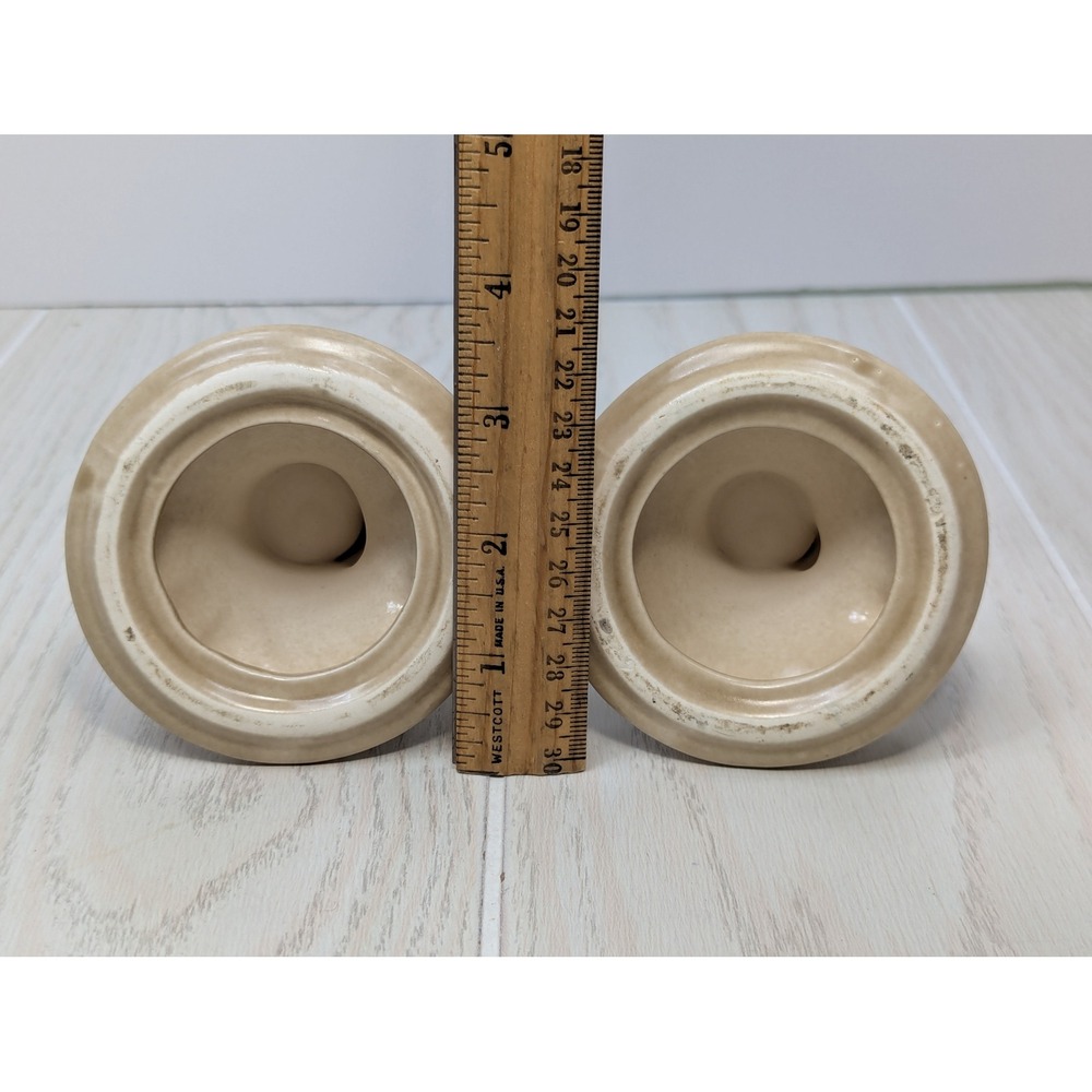 Pfaltzgraff Folk Art Stoneware Candle Holder Set 2 Tan Blue - Picture 5 of 7